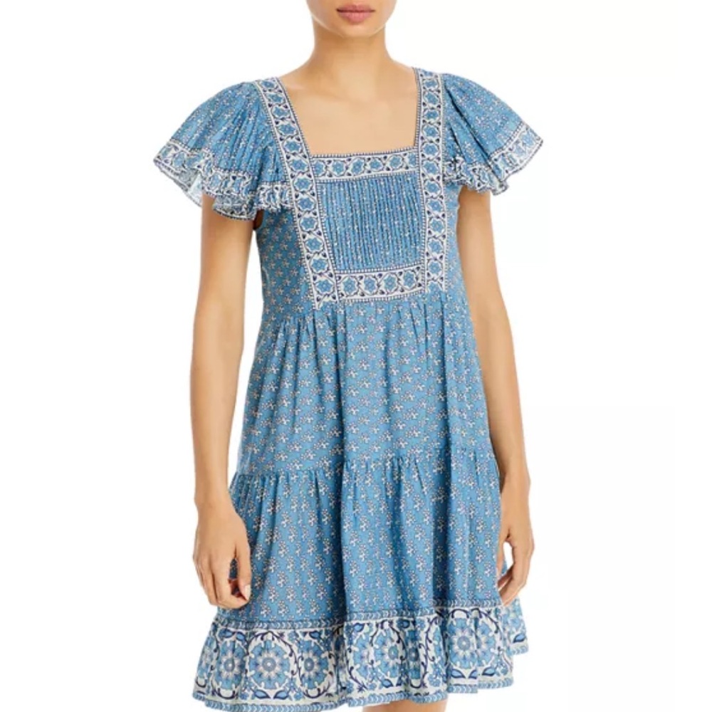 NWOT women’s “Sea” brand Fernanda tile flutter sleeve dress, small.